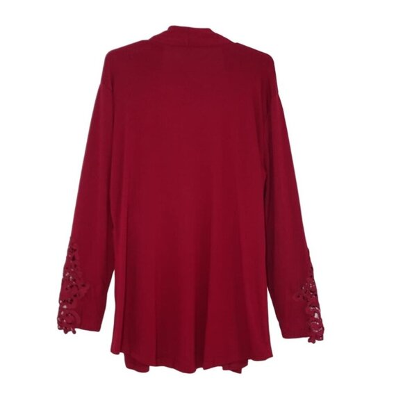 Women's Red Open Front Long Sleeve Lace Cardigan Size XXL Cotton Polyester. - Picture 2 of 8